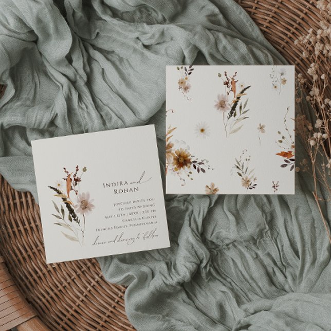 Invitación Boho Autumn Wildflower | Boda de la plaza Beige (Subido por el creador)