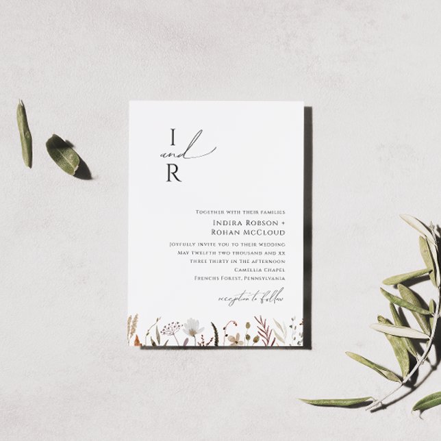 Invitación Boho Autumn Wildflower | Boda de monograma (Subido por el creador)
