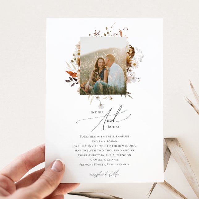 Invitación Boho Autumn Wildflower | Boda fotográfico (Subido por el creador)