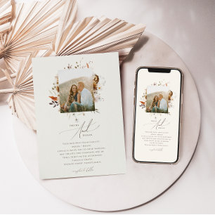 Invitación Boho Autumn Wildflower Boda fotográfico de Beige