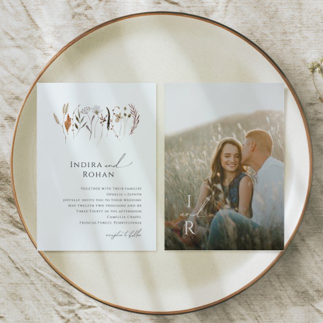 Invitación Boho Autumn Wildflower | Boda fotográfico monogram (Subido por el creador)