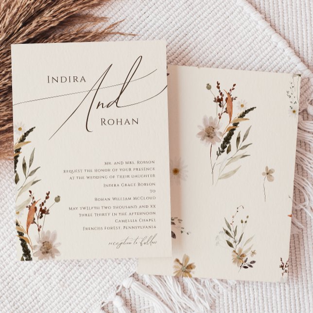 Invitación Boho Autumn Wildflower | Boda tradicional beige (Subido por el creador)
