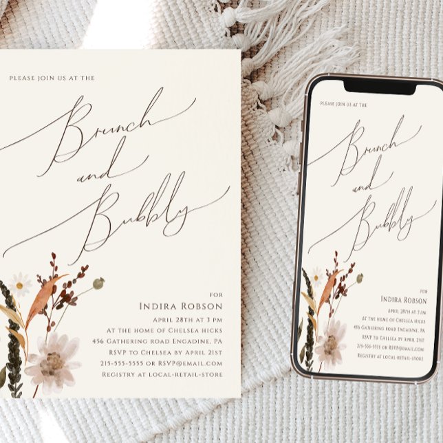 Invitación Boho Autumn Wildflower | Brunch beige y burbuja (Subido por el creador)