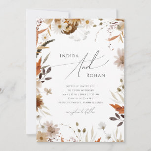Invitación Boho Autumn Wildflower Código QR Todo En Un Boda