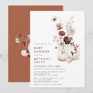 Invitación Boho Autumn Wildflower Pumpkin Baby Shower