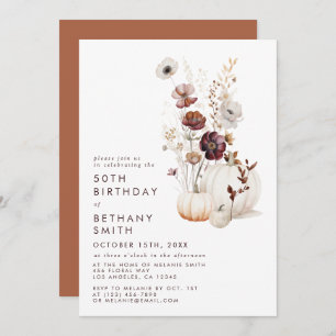 Invitación Boho Autumn Wildflower Pumpkin Fiesta de cumpleaño