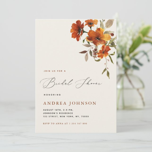 Invitación Boho Autumn Wildflowers Cosy Cae Bridal Shower (Anverso de pie)
