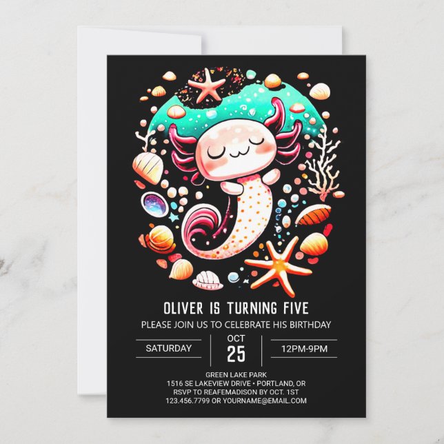 Invitación Boho Axolotl Encantado Cumpleaños (Anverso)
