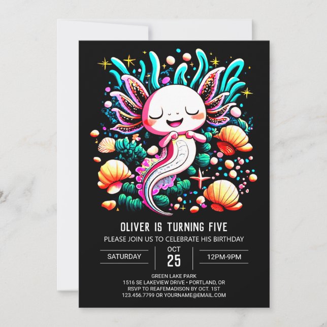 Invitación Boho Axolotl Niños Cumpleaños (Anverso)
