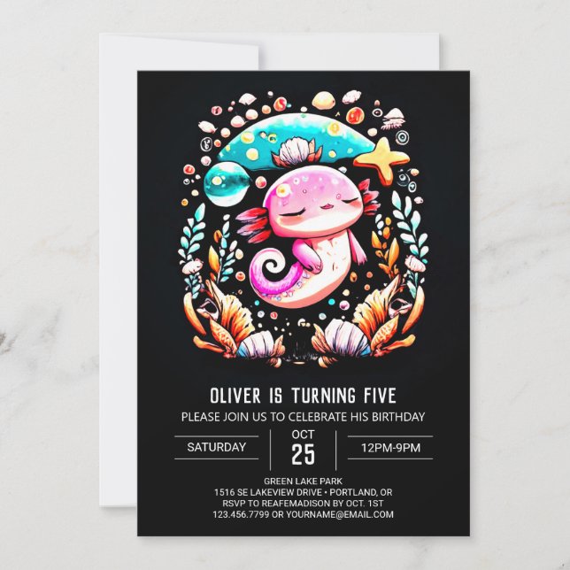 Invitación Boho Axolotl Personalizado Cumpleaños (Anverso)
