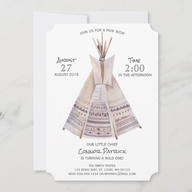 Invitación Boho Aztec Teepee Primer Cumpleaños (Anverso)