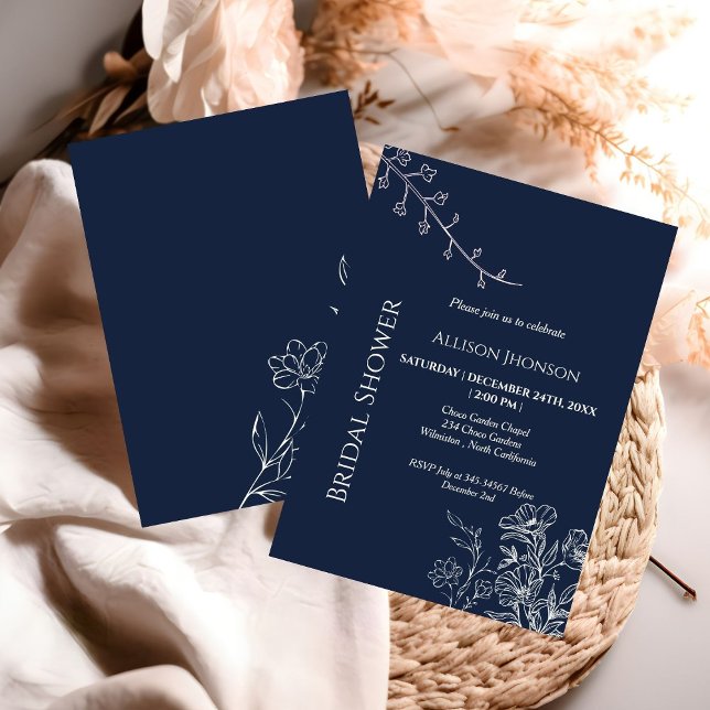 Invitación Boho azul de la marina ducha de novia Wildflower (Subido por el creador)