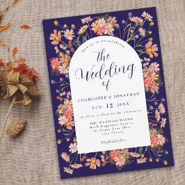 Invitación Boho azul de la marina Flor silvestre Boda de caíd