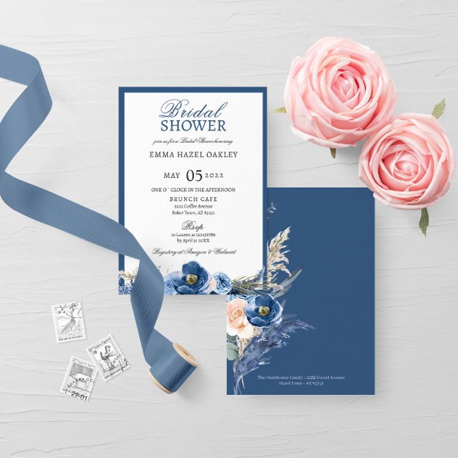 Invitación Boho azul pastel crema floral Bridal Ducha (Subido por el creador)