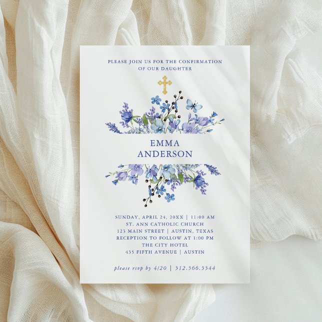 Invitación Boho azul y morado | Confirmación floral (Subido por el creador)