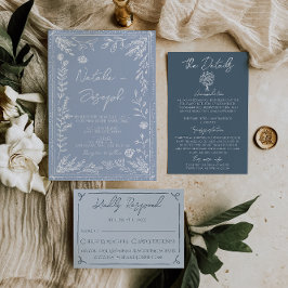 Invitación Boho Azure Blue Floral Botanical Modern Wedding