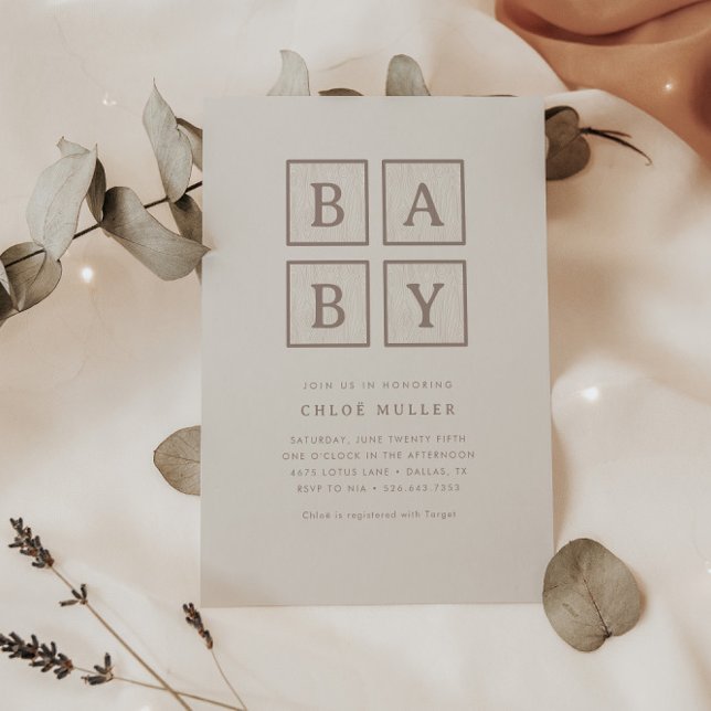 Invitación Boho Baby Bloquea Una Simple Ducha Moderna | (Subido por el creador)