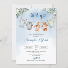 Invitación Boho Baby Blue dress Eucalyptus Baby Shower Boy