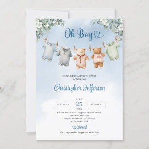 Invitación Boho Baby Blue dress Eucalyptus Baby Shower Boy