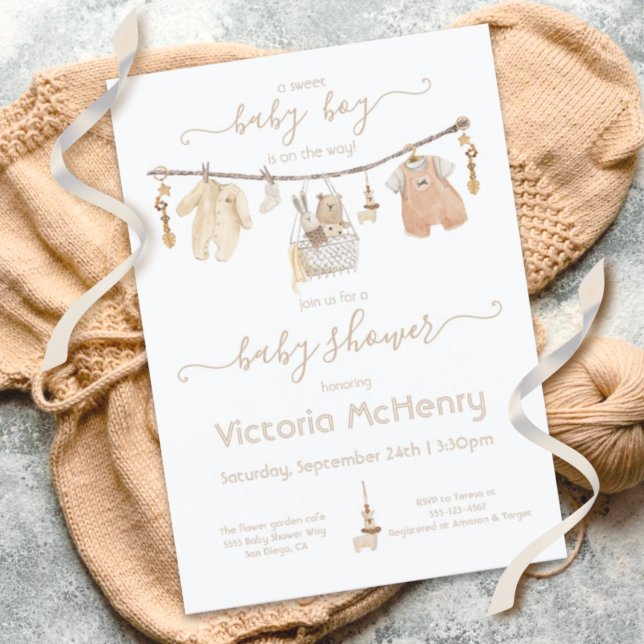 Invitación Boho Baby Boy Clothesline Baby Shower (Subido por el creador)