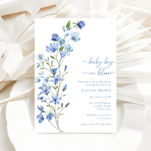 Invitación Boho Baby Boy En Bloom Blue Wildflower Baby Shower