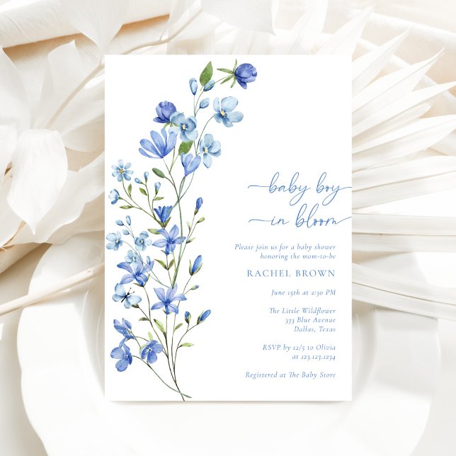 Invitación Boho Baby Boy En Bloom Blue Wildflower Baby Shower (Subido por el creador)