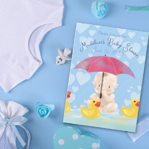 Invitación Boho Baby Boy Yellow Ducky Baby Shower