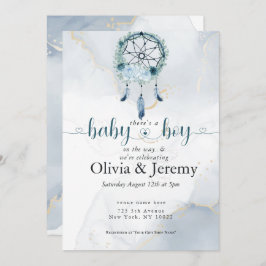 Invitación BOHO Baby BoyTeal y Dusty Blue Dreamcatcher