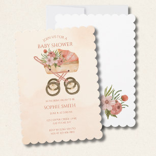 Invitación Boho Baby Carriage Watercolor Floral Baby Shower