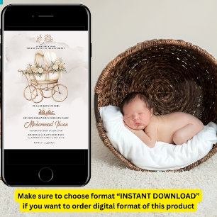 Invitación Boho Baby Carrie Aqiqah Unisex Musulmán Recién Nac