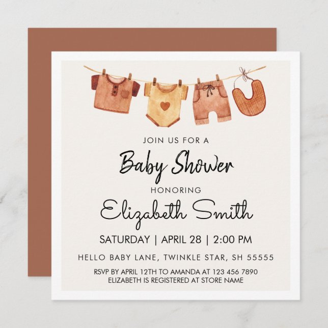 Invitación Boho Baby Clothes Baby Shower (Anverso / Reverso)