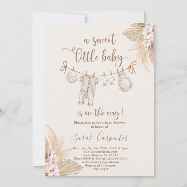 Invitación Boho Baby Clothes Neutral Baby Shower (Anverso)