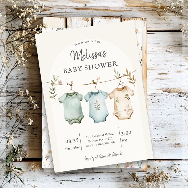 Invitación Boho Baby Clothes on a Line Baby Shower  (Subido por el creador)