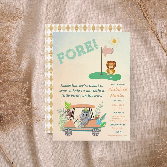 Invitación Boho Baby Elephant, Mono, Lion Golf Baby Shower (Subido por el creador)