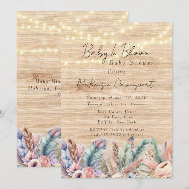 Invitación Boho Baby En Bloom Baby Shower (Anverso / Reverso)