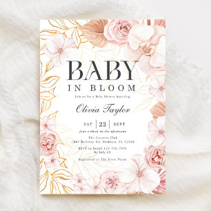 Invitación Boho Baby En Bloom Baby Shower Rubor Floral Rosa
