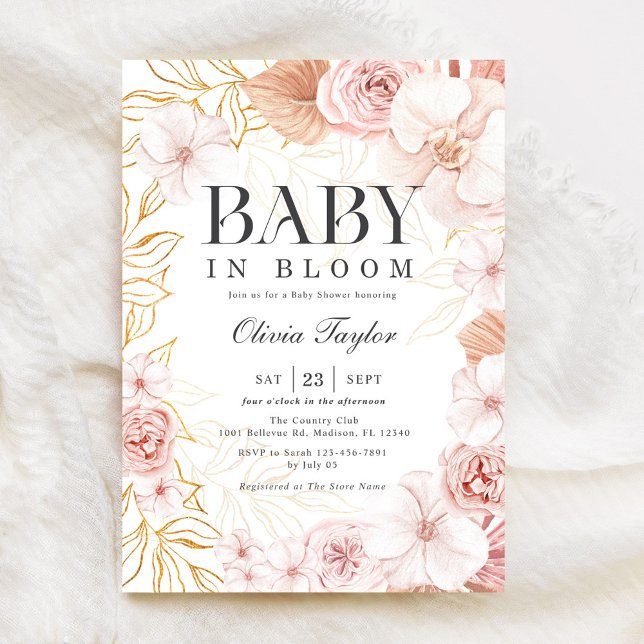 Invitación Boho Baby En Bloom Baby Shower Rubor Floral Rosa (Subido por el creador)