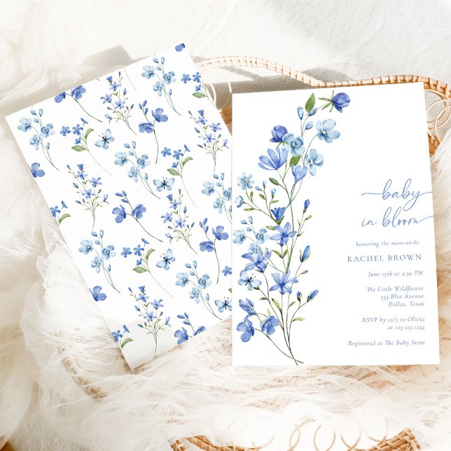 Invitación Boho Baby En Bloom Blue Wildflower Baby Shower (Subido por el creador)