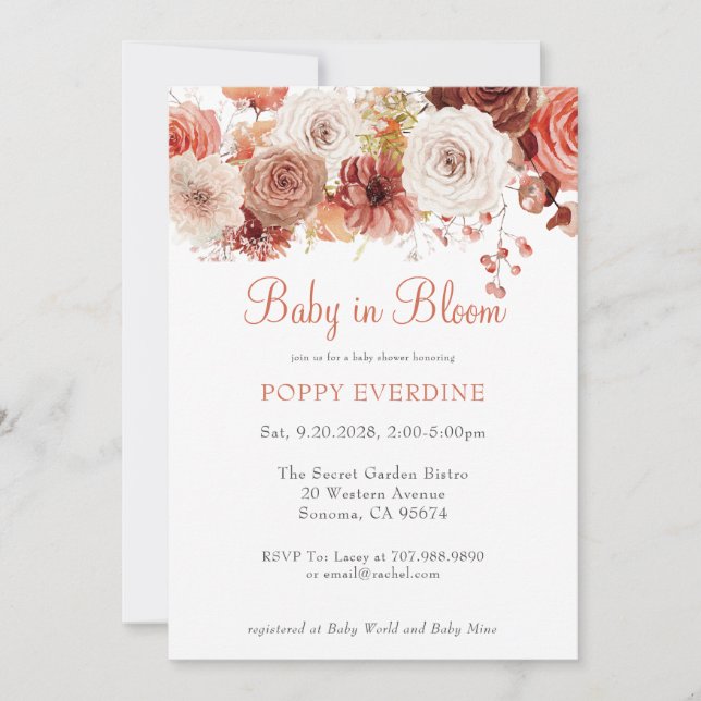 Invitación Boho Baby En Bloom Florals Baby Shower (Anverso)