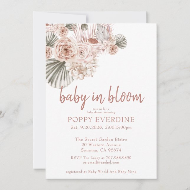 Invitación Boho Baby En Bloom Pampas Chica De Grasa Baby Show (Anverso)