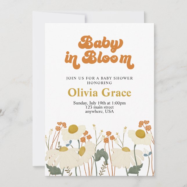 Invitación Boho Baby en Bloom Wildflower baby ducha (Anverso)