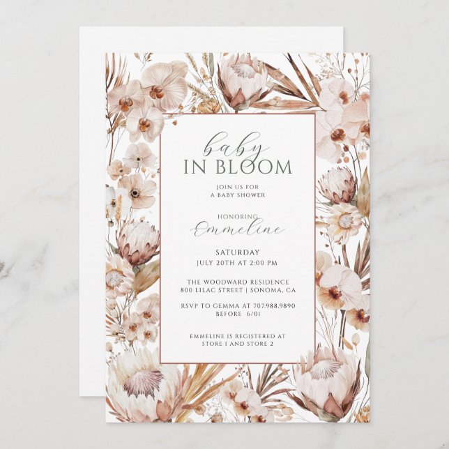 Invitación Boho Baby En Bloom Wildflower Baby Shower (Anverso / Reverso)