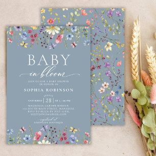 Invitación Boho Baby en Bloom Wildflower Blue Baby Shower