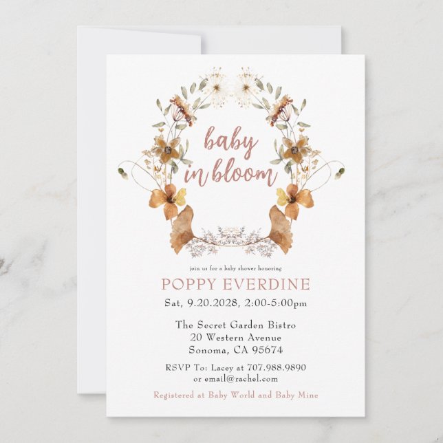 Invitación Boho Baby En Bloom Wildflowers Baby Shower (Anverso)