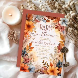 Invitación Boho Baby en Floración Marco Floral de Otoño para 