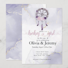 Invitación BoHO Baby Girl Amethyst Dusty Rosa Dreamcatcher