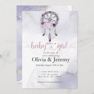Invitación BoHO Baby Girl Amethyst Dusty Rosa Dreamcatcher
