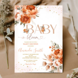 Invitación Boho Baby In Bloom Naranja Floral Baby Shower