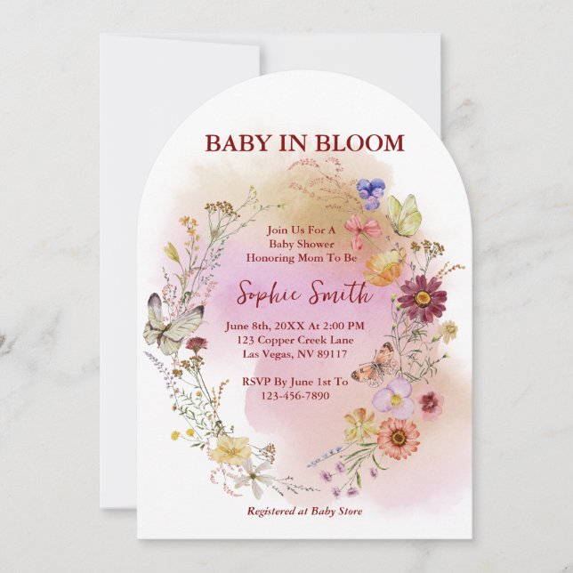 Invitación Boho Baby In Bloom Wildflower Watercolor (Anverso)
