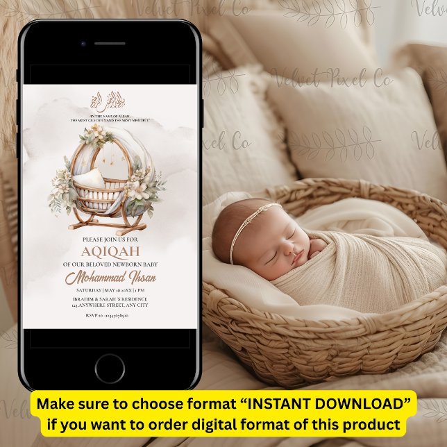 Invitación Boho Baby Nursery Aqiqah Un musulmán recién nacido (Subido por el creador)